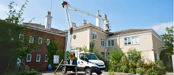 using our cherry picker on a commercial gutter cleaning job in Filwood, Edinburgh